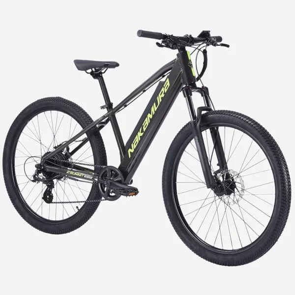 26-tommer elektrisk mountainbike til børn, 9-13 år, E Summit 600, sort og gul cykelstyrken.
